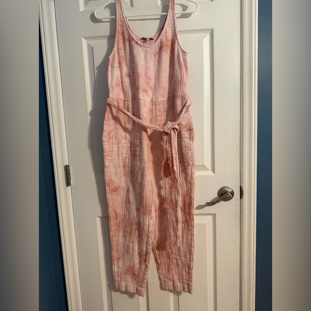 Madewell Pink Tie Dye Jumpsuit Sleeveless Gauze Cotton Tie Waist Small
